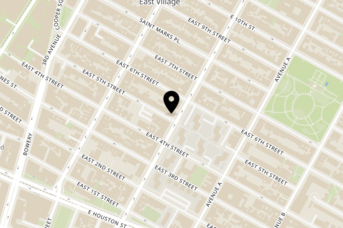 Map showing the location of Indian Masala NYC on 85 1st Ave in New York